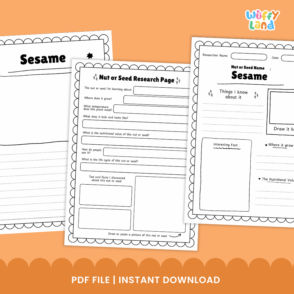 Sesame Nut and Seed Research Page Worksheets and Fact Sheet