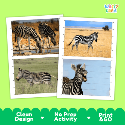 Zebra Cut and Match Activity Worksheets | Safari Animal Puzzle Printables