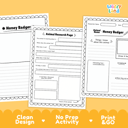 Honey Badger Animal Research Page Worksheets and Fact Sheet Activity