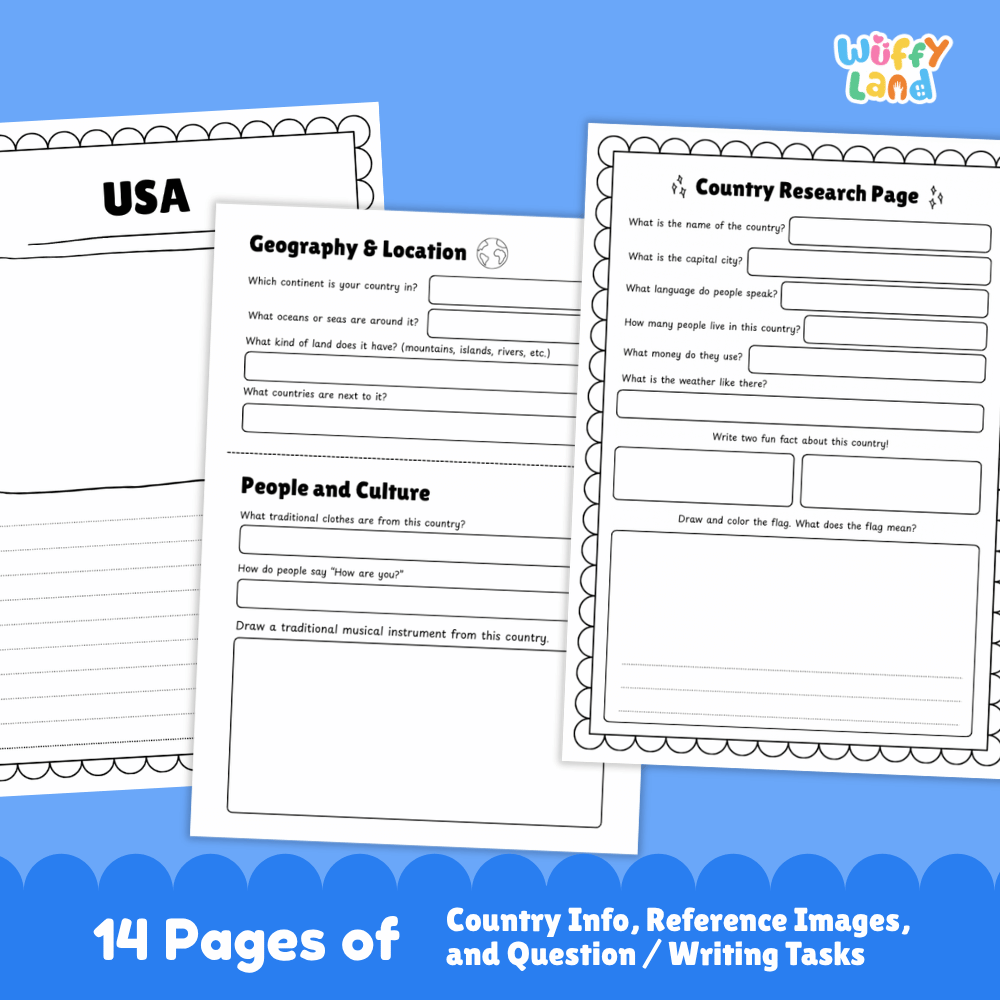 United States Country Research Project Worksheets and Activity Pages