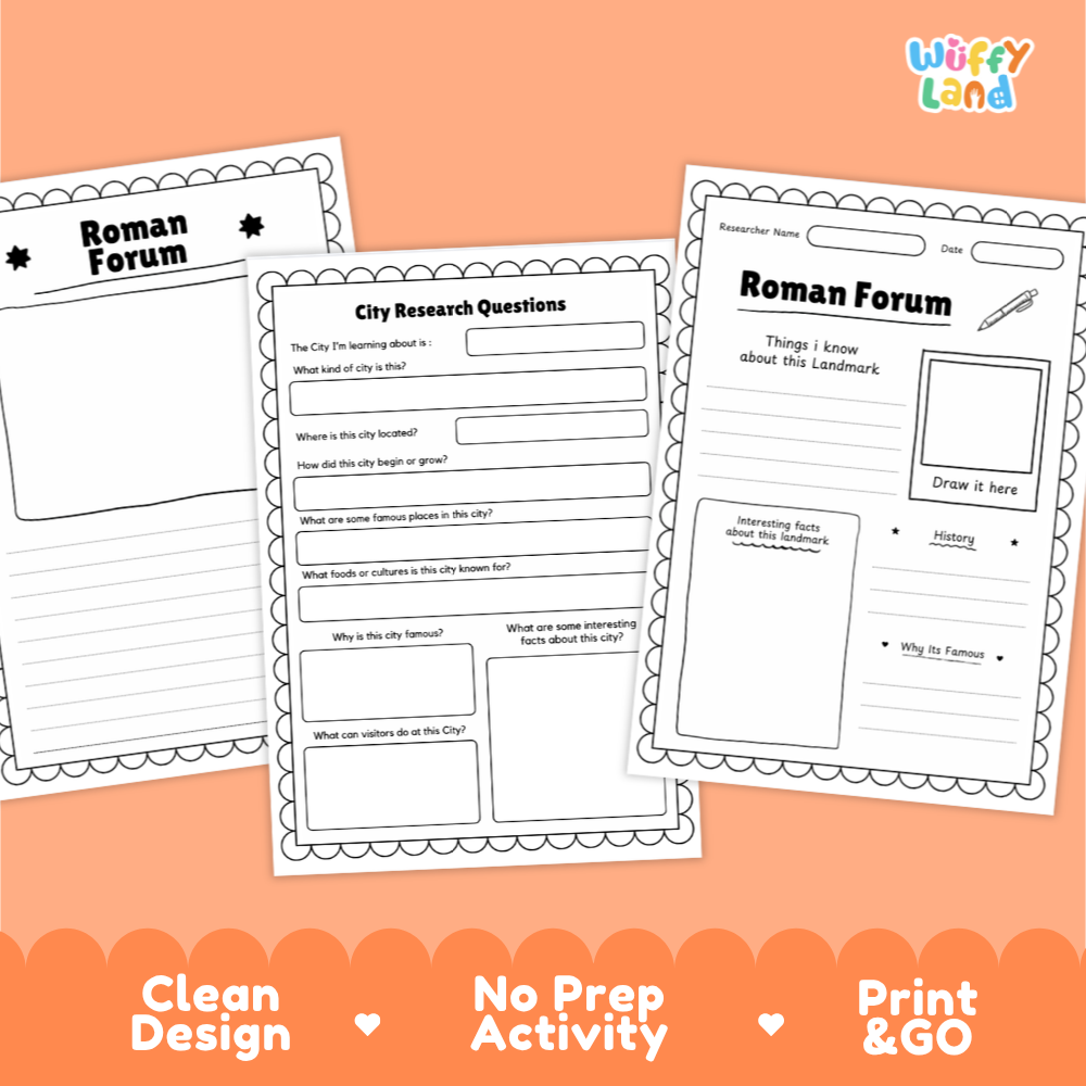 Roman Forum Landmark Research Project Worksheets and Fact Page Activity