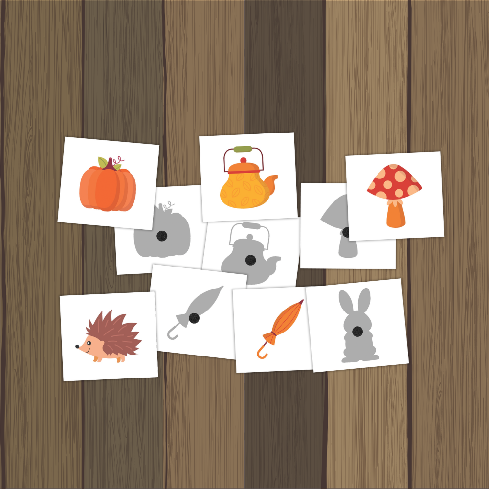 Autumn Shadow Matching Card Fall Season Flashcards Silhouette Matching Preschool