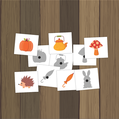 Autumn Shadow Matching Card Fall Season Flashcards Silhouette Matching Preschool