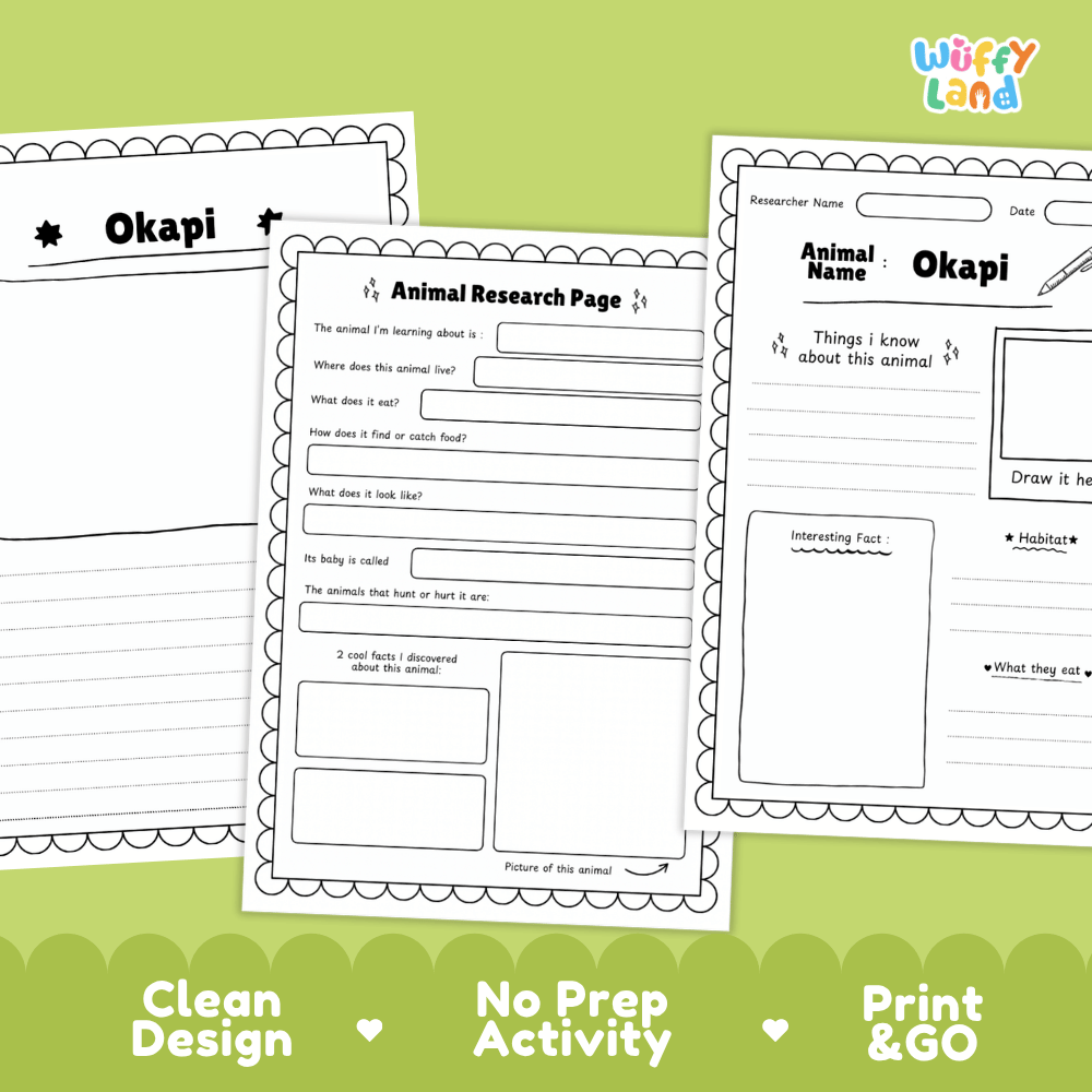 Okapi Animal Research Page Worksheets and Fact Sheet Activity