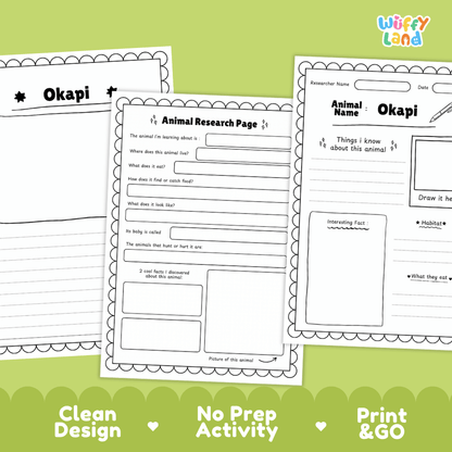 Okapi Animal Research Page Worksheets and Fact Sheet Activity