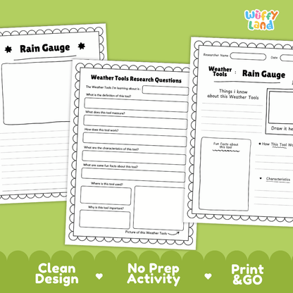 Rain Gauge Weather Tools Research Pages Worksheets Weather Science Activity