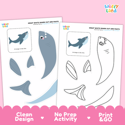 Great White Shark Cut and Paste and Coloring Activity Worksheets