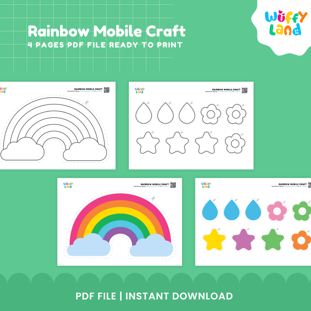 Rainbow Mobile Craft Printable | DIY Kids Room Decor |  Star Hanging Mobile for Kids Crafting Fun