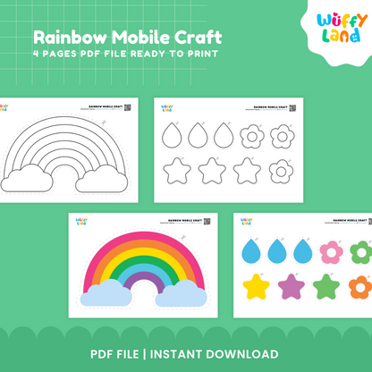 Rainbow Mobile Craft Printable | DIY Kids Room Decor |  Star Hanging Mobile for Kids Crafting Fun