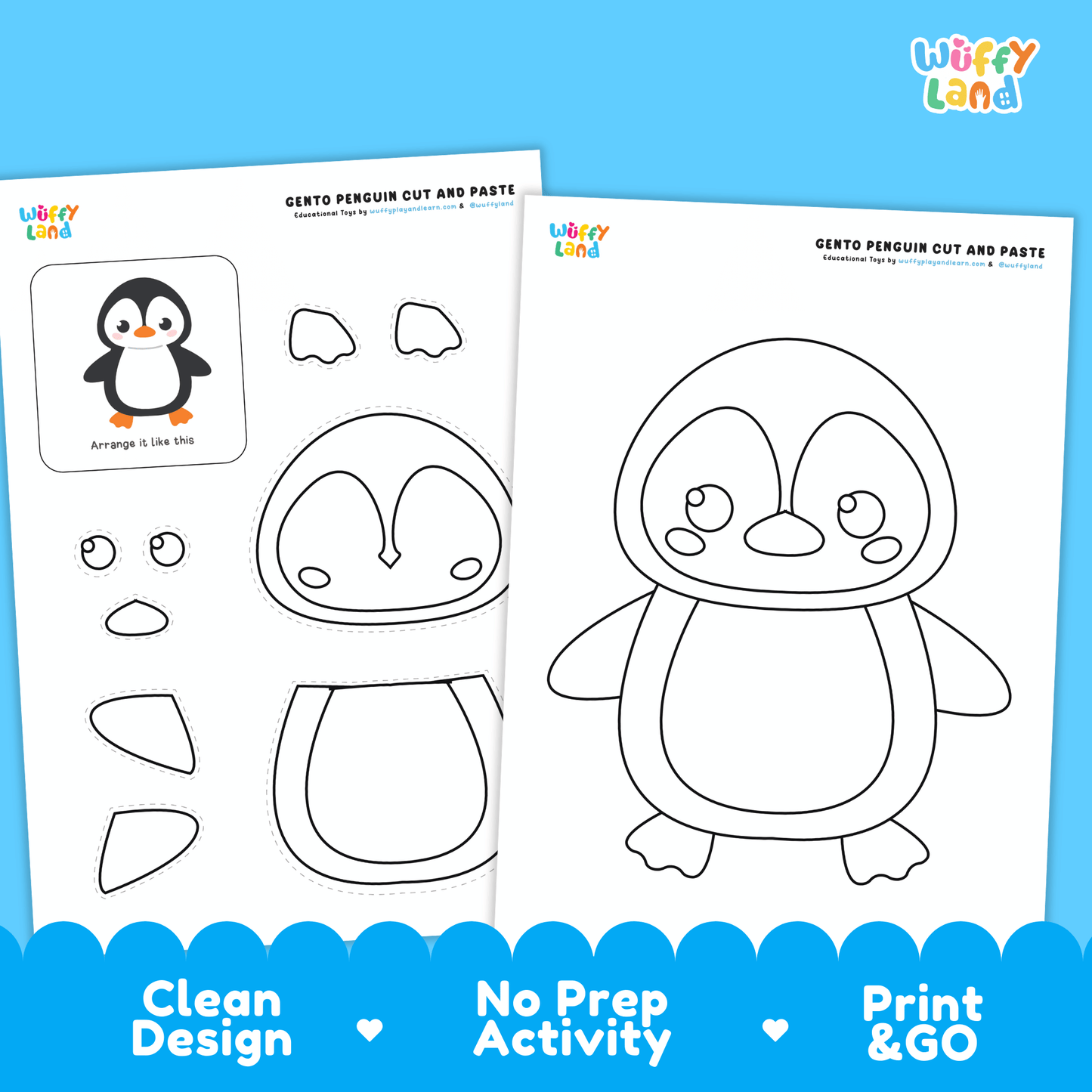 Gento Penguin Cut and Paste Craft Penguin Coloring Page & Polar Animal Activity