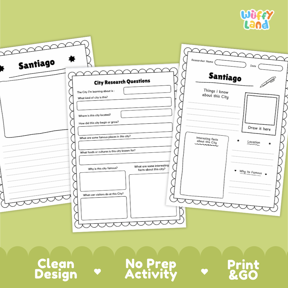 Santiago City Research Project Worksheets and Fact Sheet