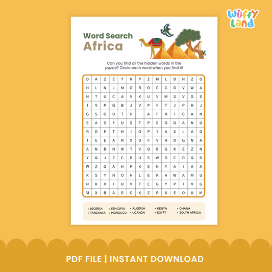 Africa Country Word Search Printable Geography Puzzle