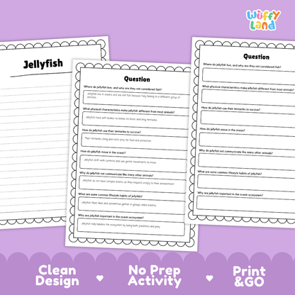 Jellyfish Reading Passage and Comprehension Questions Worksheets