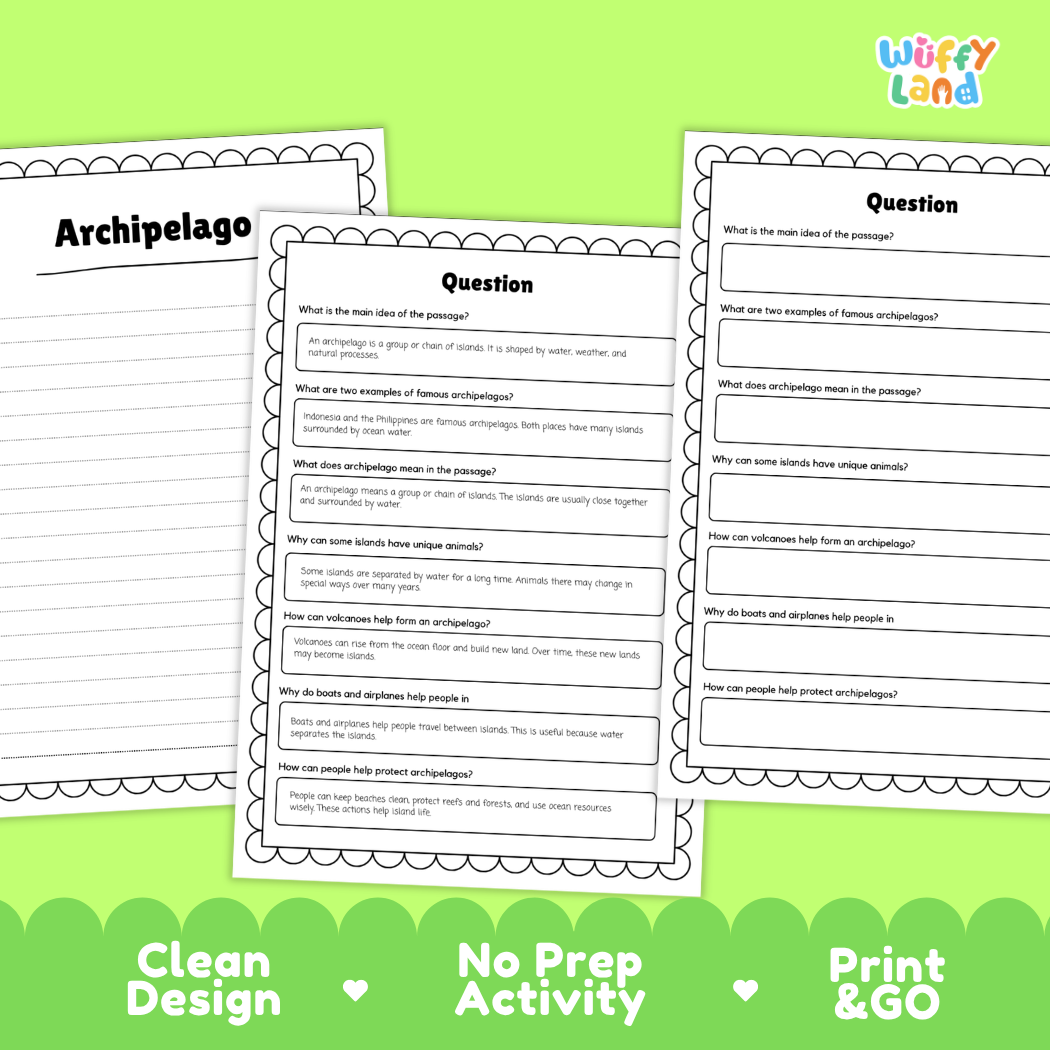 Archipelago Reading Comprehension Passage and Questions Activity Pack