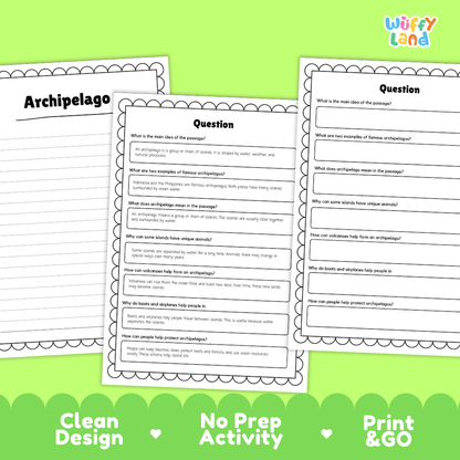 Archipelago Reading Comprehension Passage and Questions Activity Pack