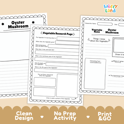 Oyster Mushroom Vegetable Research Activity Worksheet Healthy Eating Science