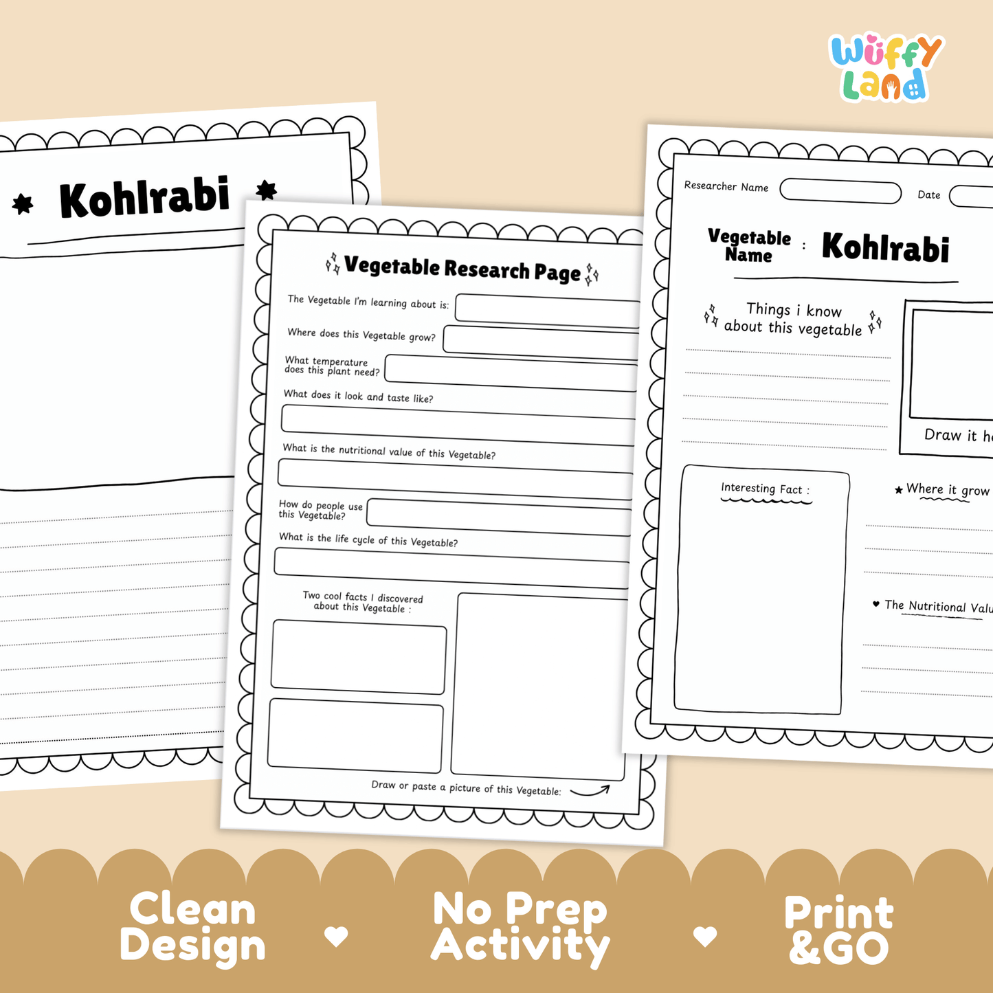 Kohlrabi Vegetable Research Page | Science Life Cycle & Nutrition Worksheet