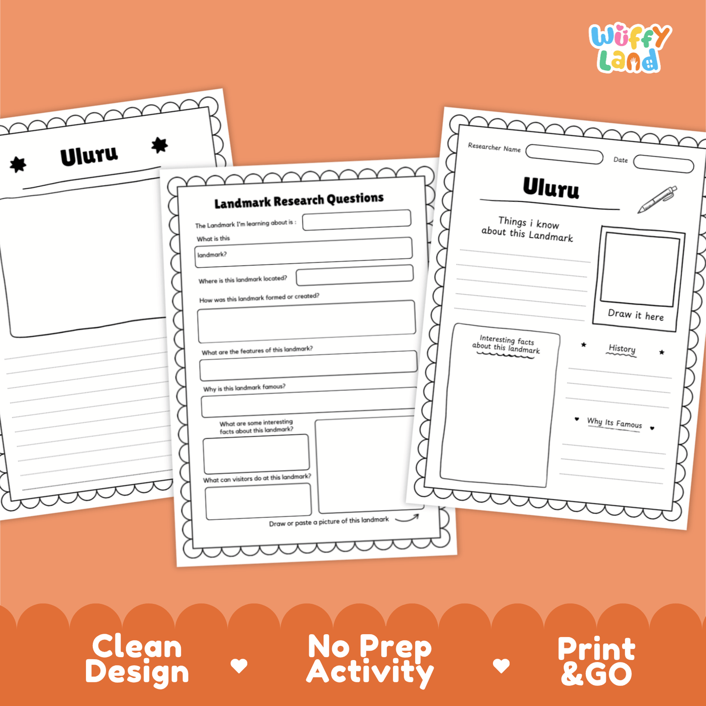 Uluru Landmark Research Page Worksheets and Fact Sheet Activity