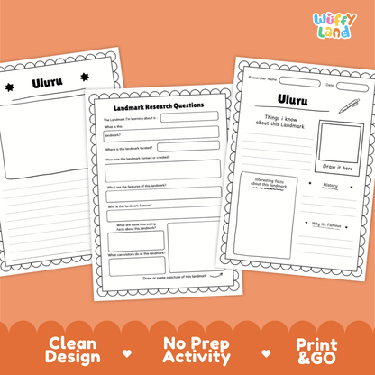 Uluru Landmark Research Page Worksheets and Fact Sheet Activity