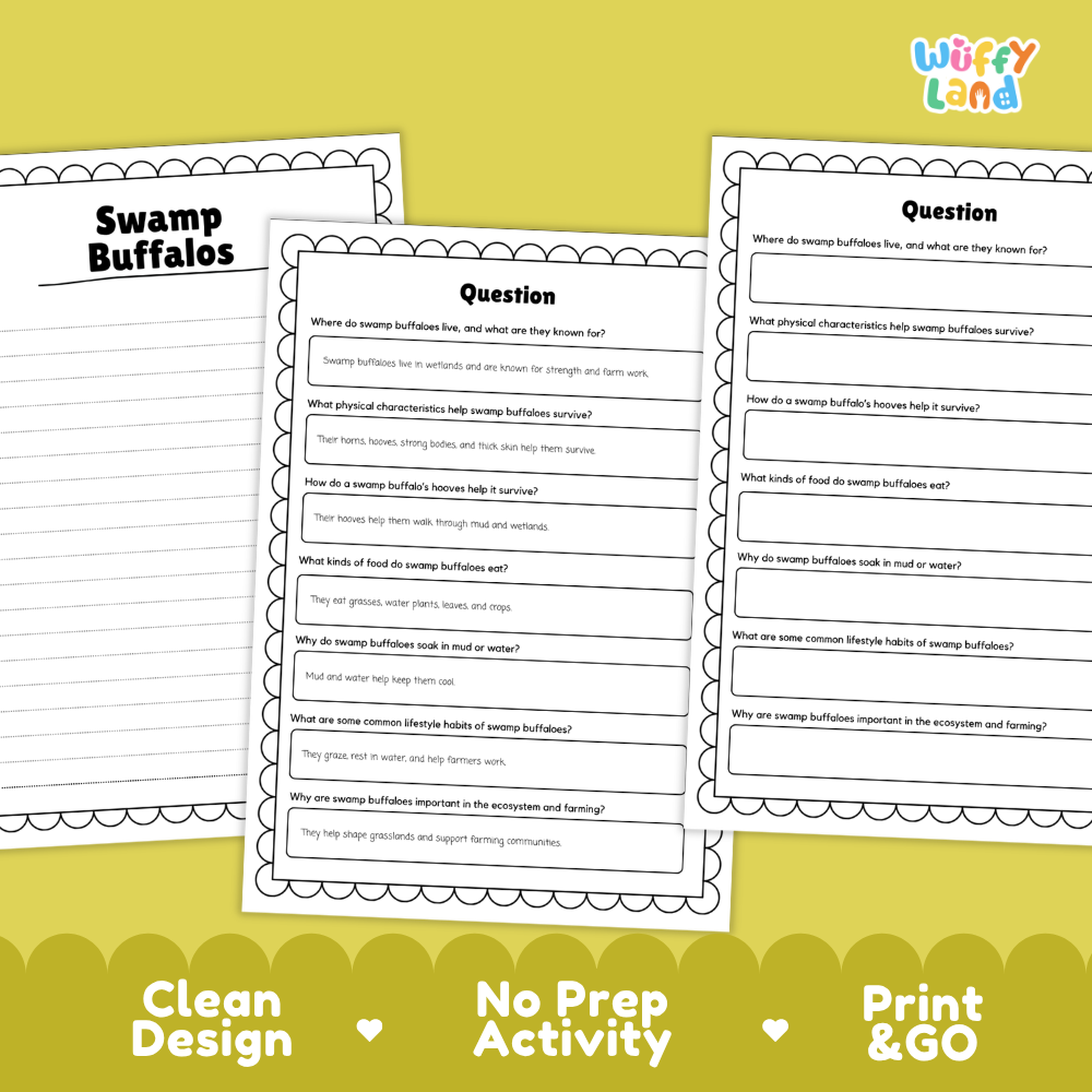 Swamp Buffalo Reading Passage and Questions Worksheets with Answer Key
