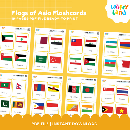 Flags of Asia Flashcards – 47 Printable Cards for Geography Learning