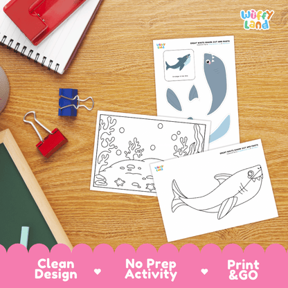 Great White Shark Cut and Paste and Coloring Activity Worksheets