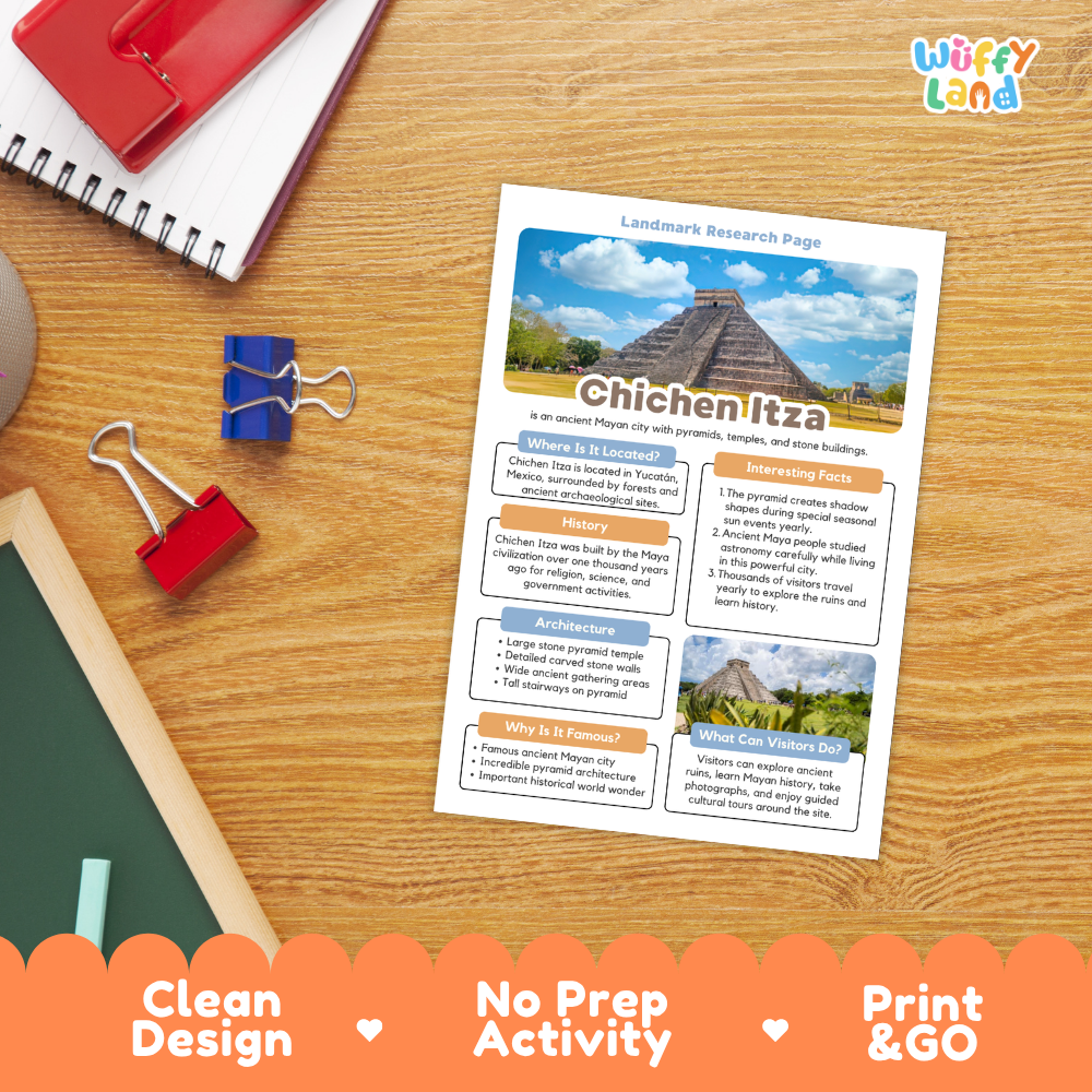 Chichen Itza Landmark Research Project Worksheets and Fact Page
