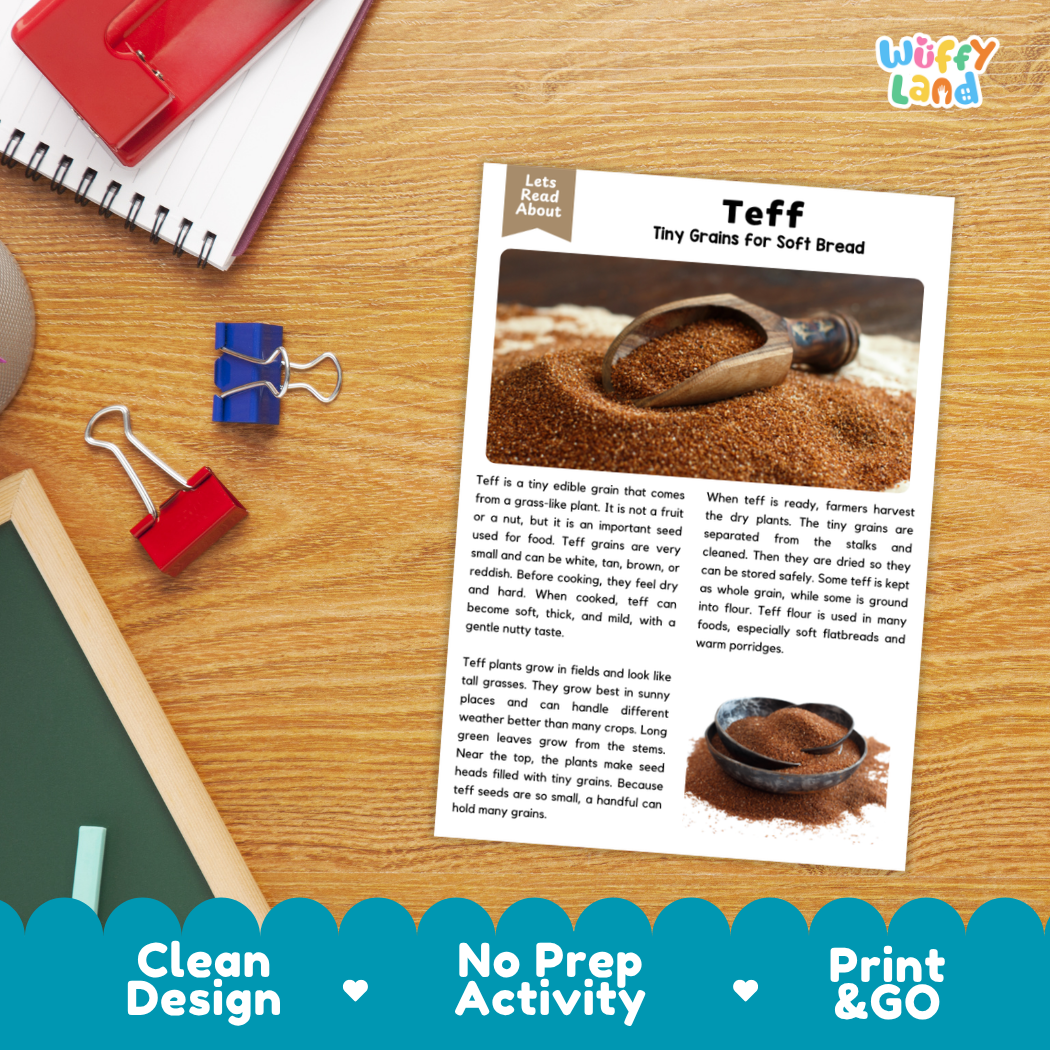 Teff Reading Passage and Comprehension Questions Worksheets with Answer Key