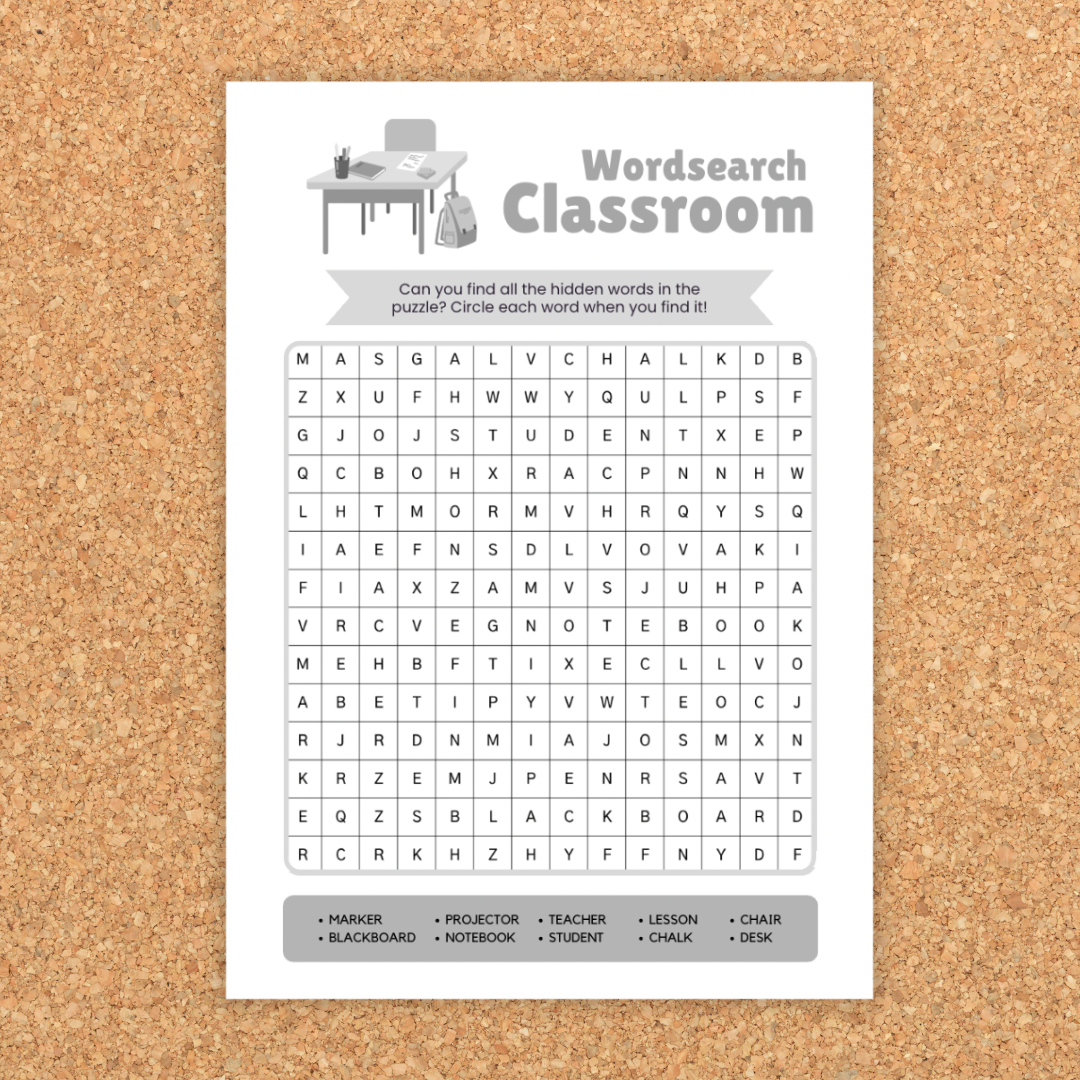 Back To School Classroom Word Search For Kids First Day of School