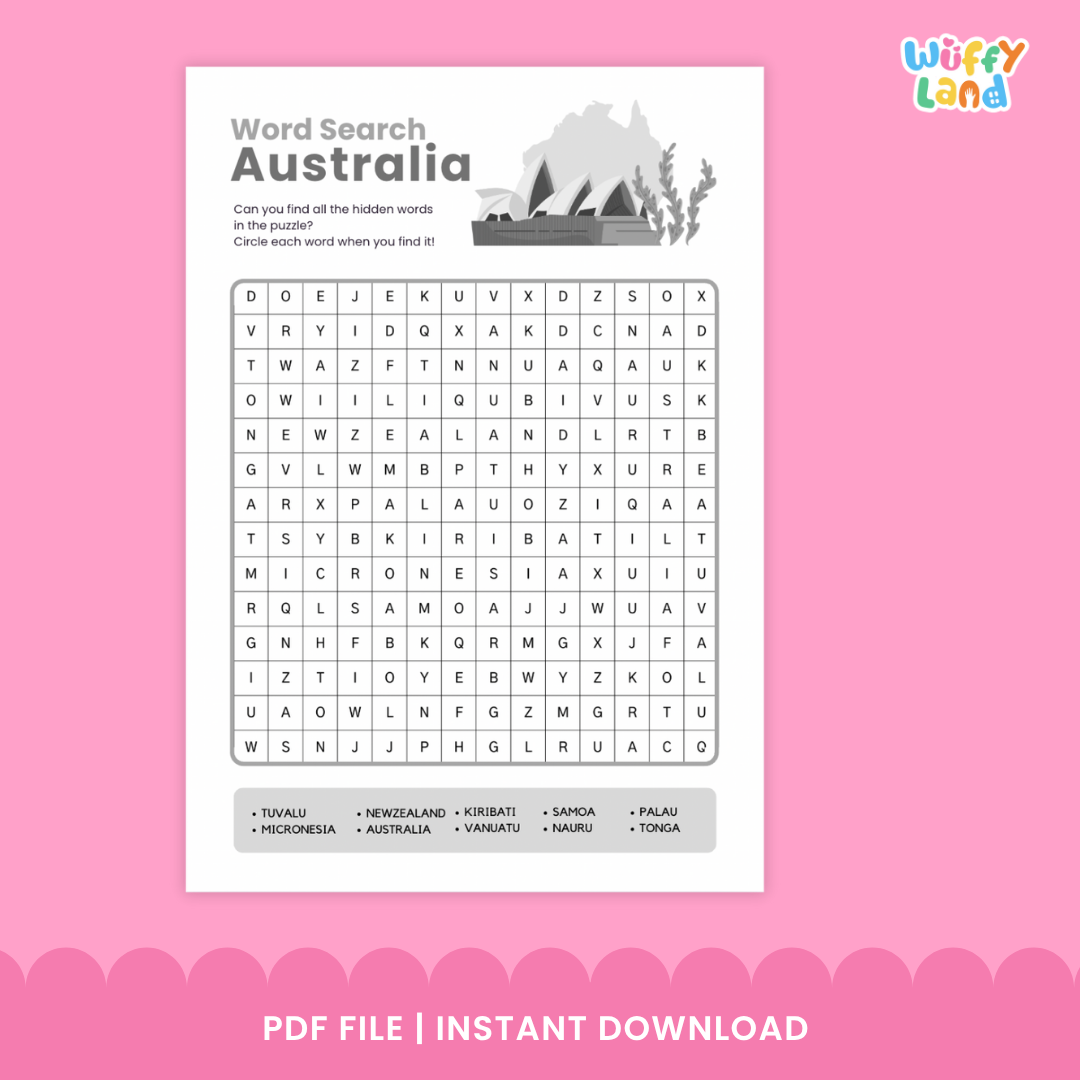 AUSTRALIA & OCEANIA Word Search Puzzle Worksheet - Australia Day Activity