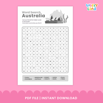 AUSTRALIA & OCEANIA Word Search Puzzle Worksheet - Australia Day Activity