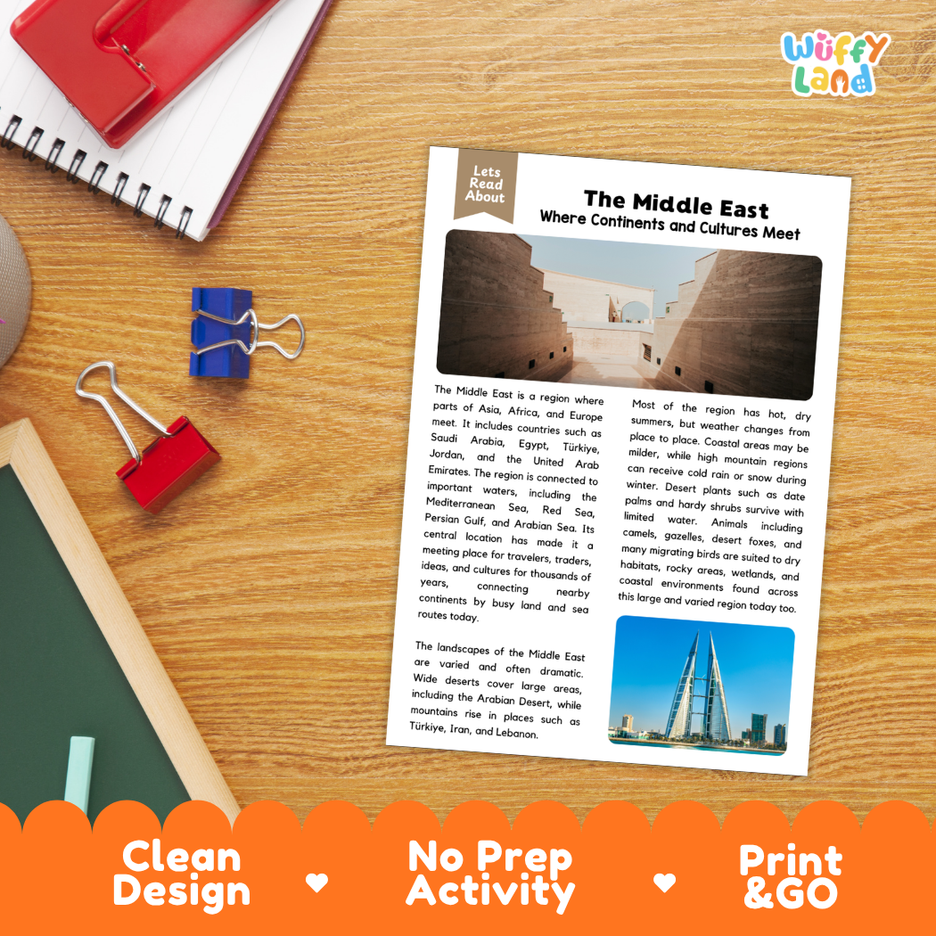The Middle East Reading Comprehension Passage and Questions Activity Pack