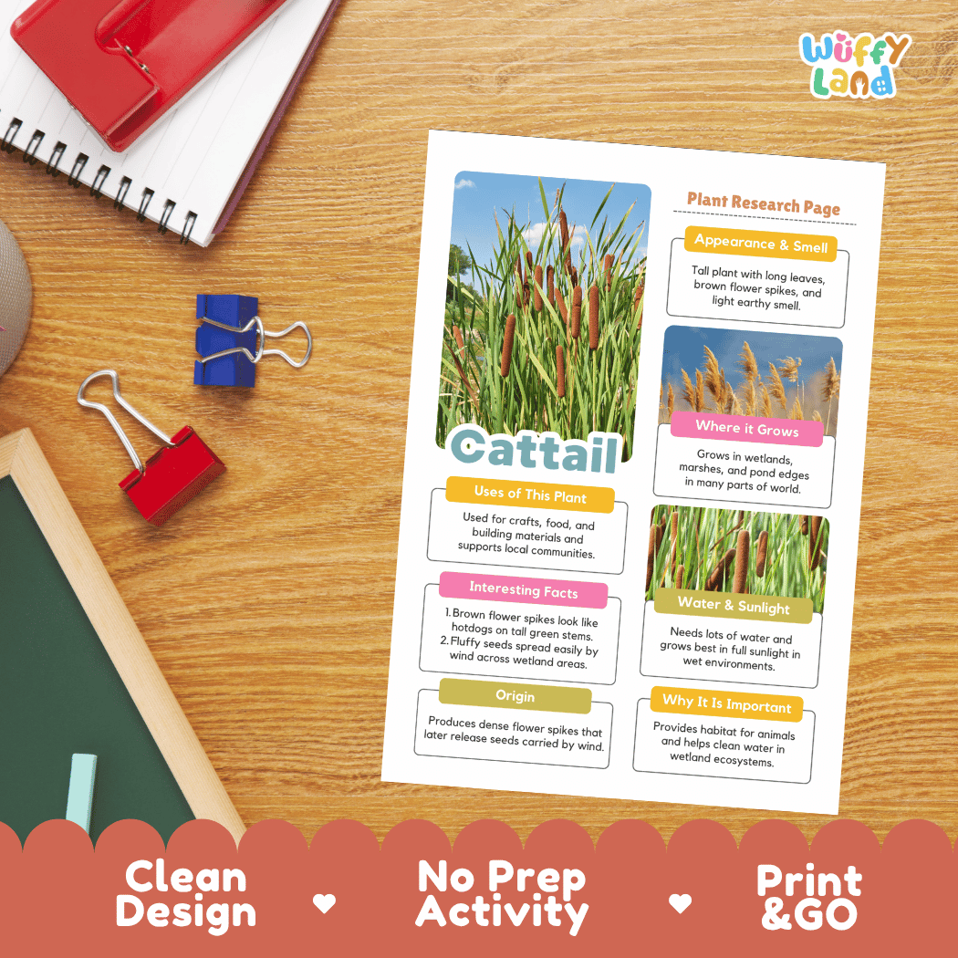 Cattail Plant Research Page Worksheets and Fact Sheet