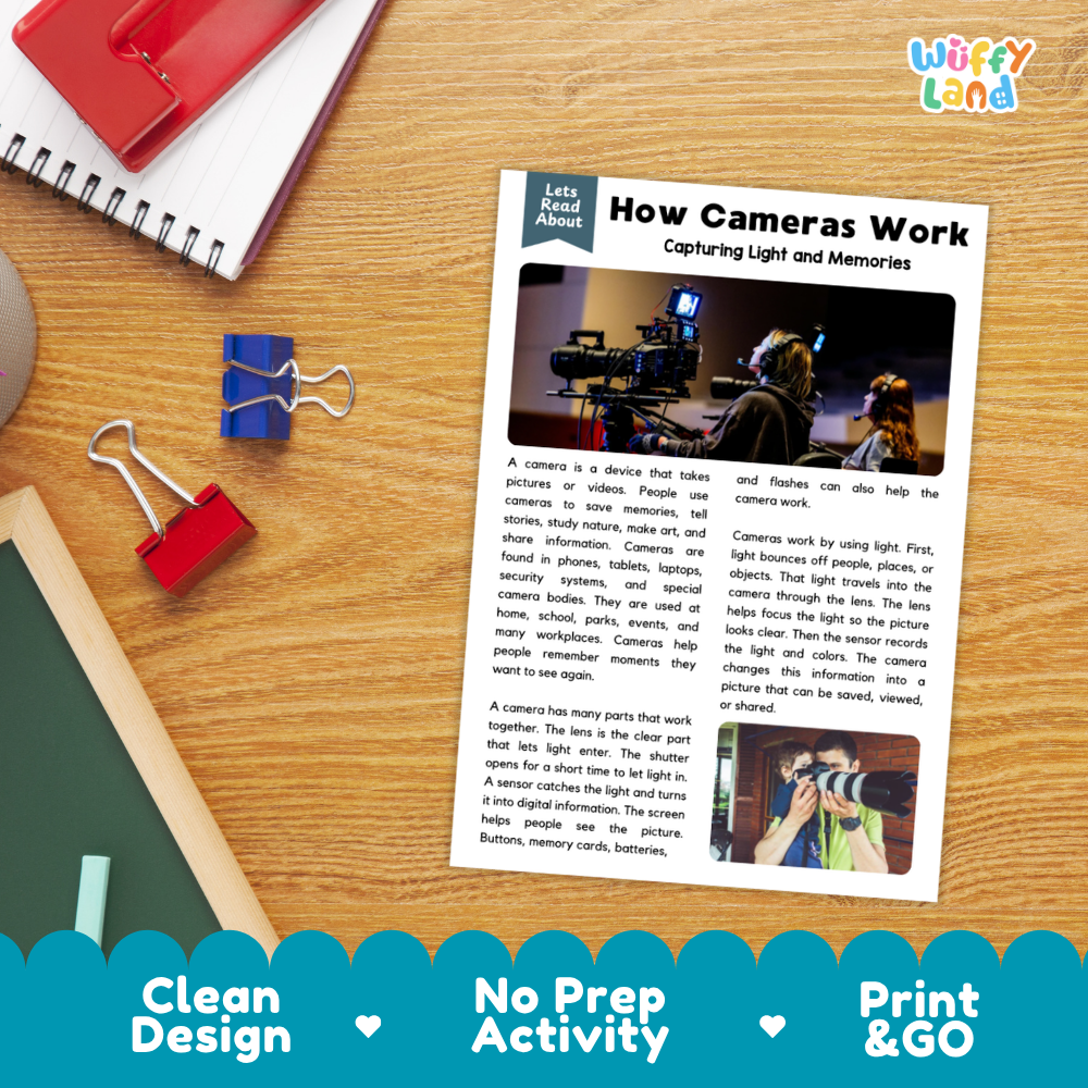 How Cameras Work Reading Passage and Comprehension Questions Worksheets