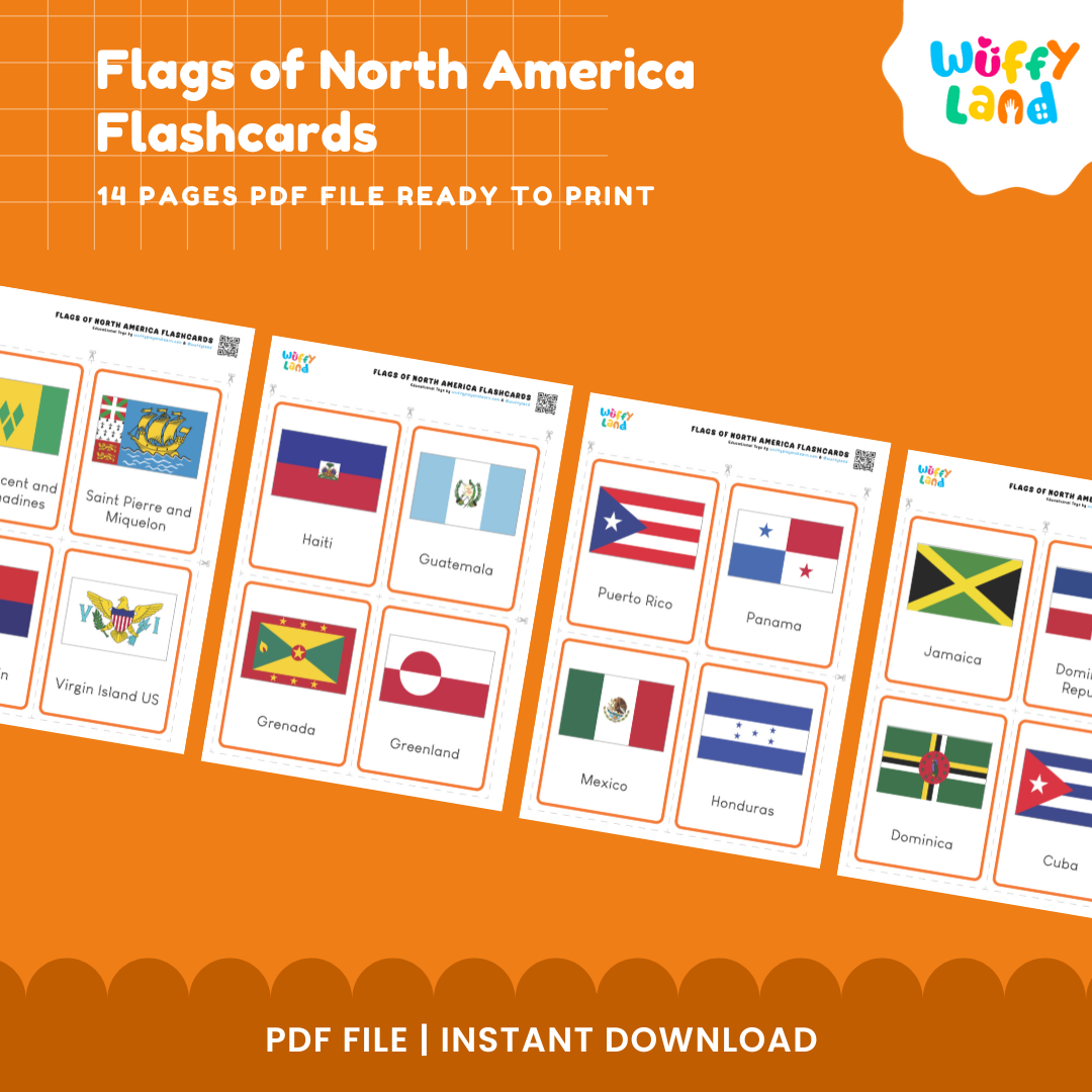 Explore North America: Printable Flags Flashcards for Kids - Educational Montessori Tool