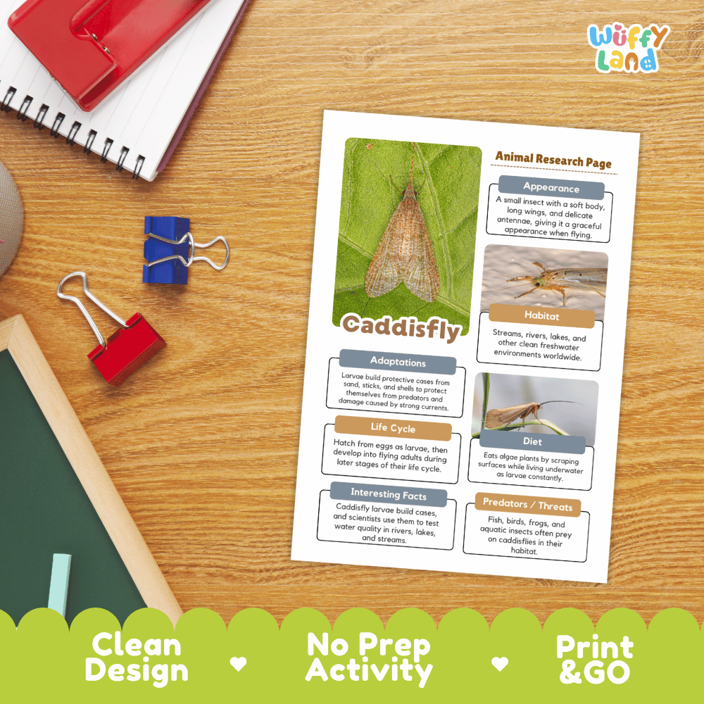 CaddisFly Animal Research Page and Worksheets