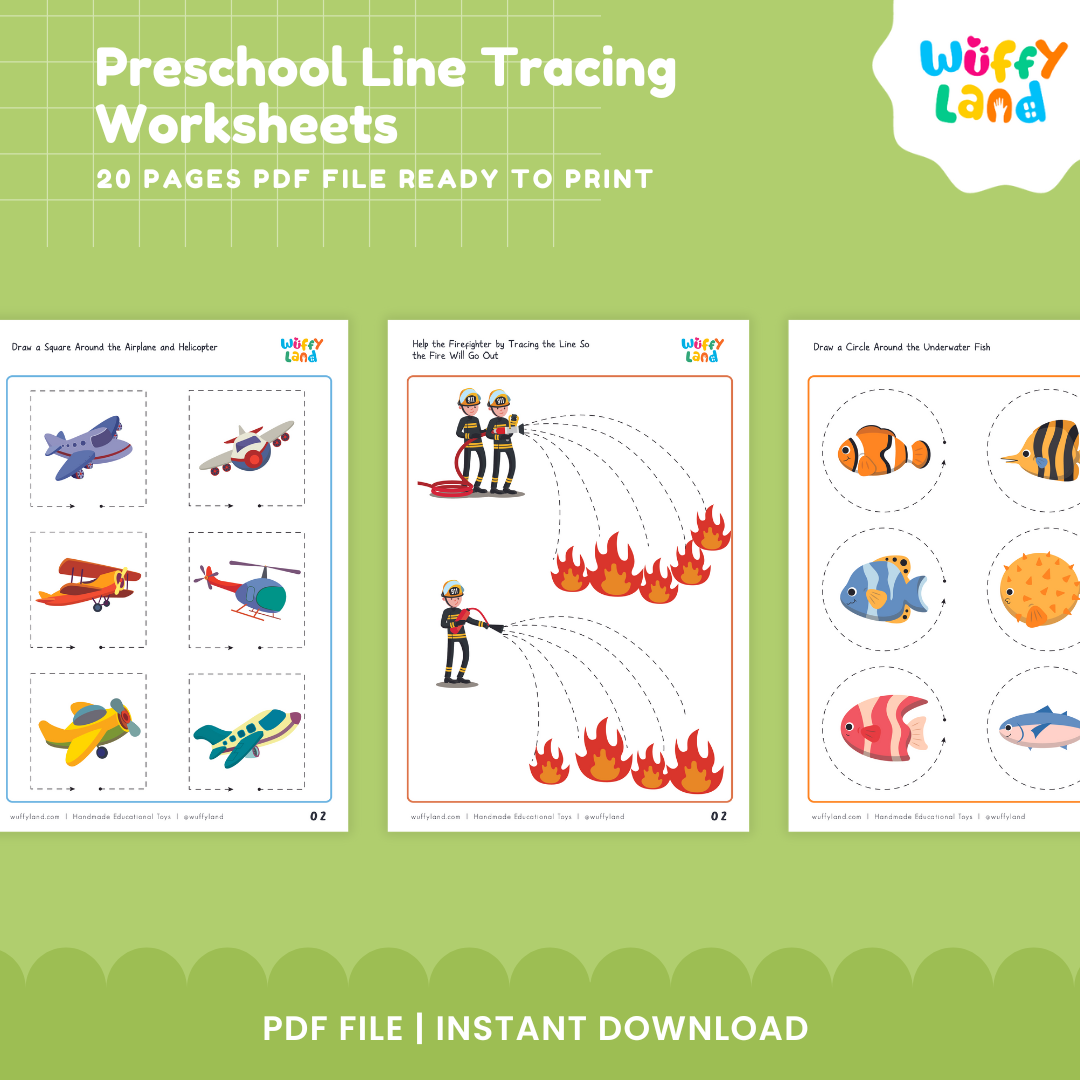 Preschool Line Tracing Worksheets | 20 Pages Printable PDF | Early Learning Activity