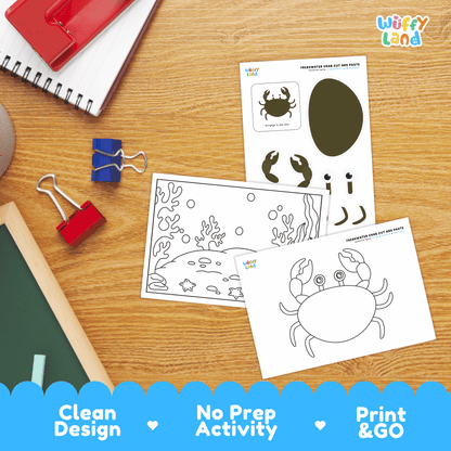 Freshwater Crab Cut and Paste Craft | Crab Coloring Page & Animal Activity