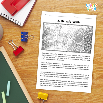 A Drizzly Walk Reading Comprehension Passage and Questions Worksheets