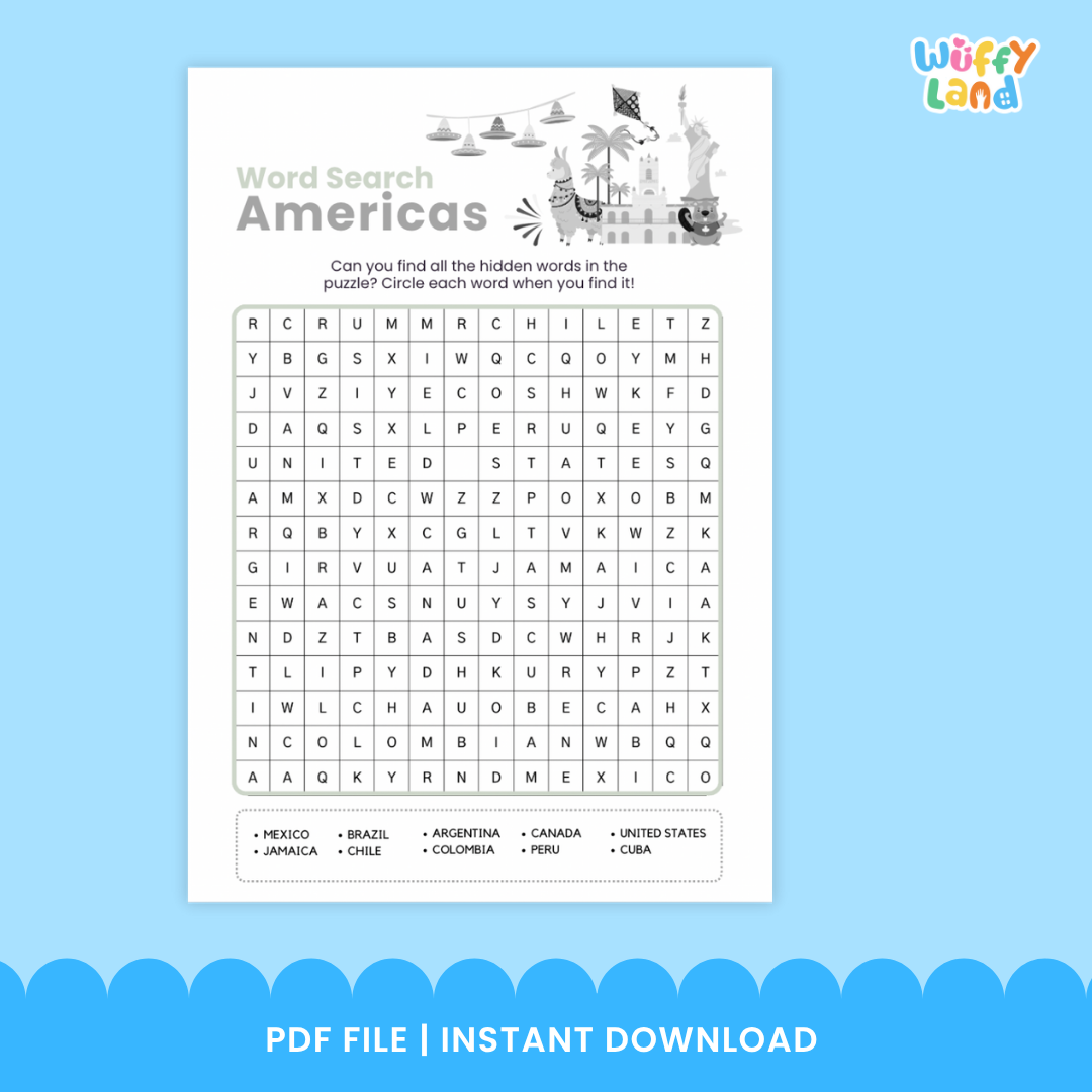 America Country Word Search | Printable Puzzle Activity with Answer Key