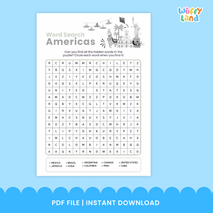 America Country Word Search | Printable Puzzle Activity with Answer Key