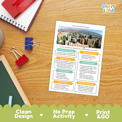 Santiago City Research Project Worksheets and Fact Sheet