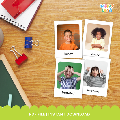 Kartu Flash Emosi Perasaan Autisme Pendidikan Khusus dengan Gambaran Nyata