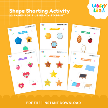 Shape Sorting Activity for Kids | 22 Pages Printable PDF | Fun Learning Tool