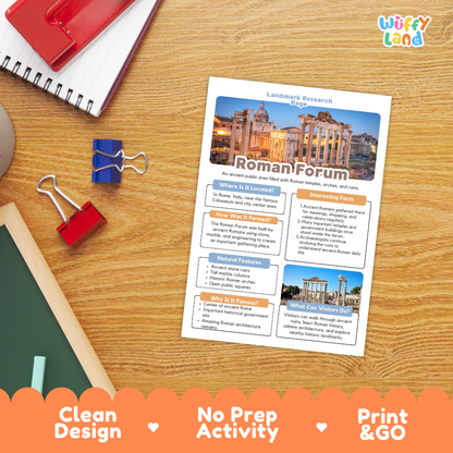 Roman Forum Landmark Research Project Worksheets and Fact Page Activity