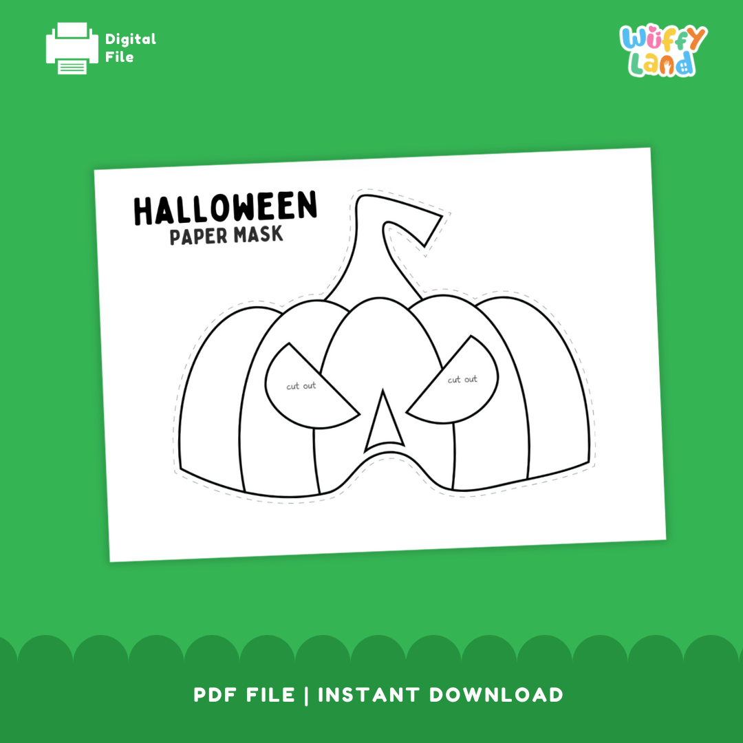 Halloween Pumpkin Paper Mask – Printable Craft (Color + B&W)