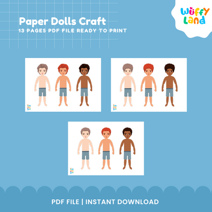 Printable Paper Dolls Craft Kit - DIY Kids Activity - Instant Download PDF