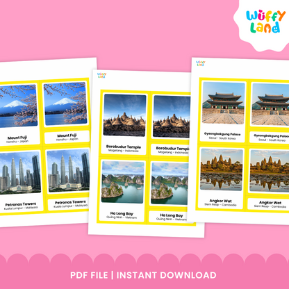 Asian Landmarks 3-Part Cards - Montessori Geography Printable - World Landmarks for Kids