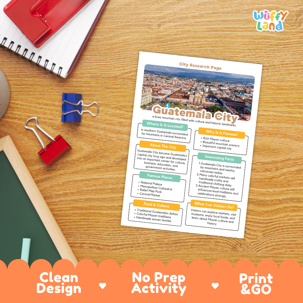 Guatemala City Research Page Worksheets and Fact Sheet