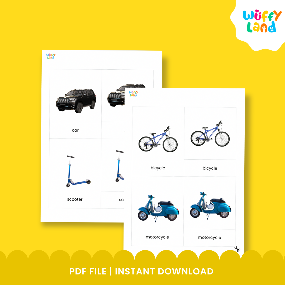 Transportation 3 Part Cards | Montessori Vehicle Vocabulary Cards | Printable Learning Activity